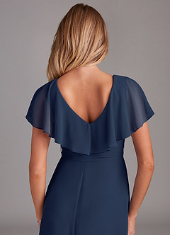 Azazie Lainey Robes de demoiselle d'honneur Robe Trapèze en Mousseline de soie avec poches Bleu Marine Foncé image2