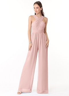 Azazie Berdie Abiti da Damigella Tuta in Chiffon con Scollo Halter Rosa Cipria image1