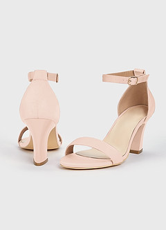 front Matching Color Stretch Satin One Strap Buckle Chunky Heel Sandals