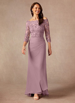 Azazie Rhonda Mother of the Bride Dresses Dusty Rose Mermaid Off the Shoulder Mesh Dress image3