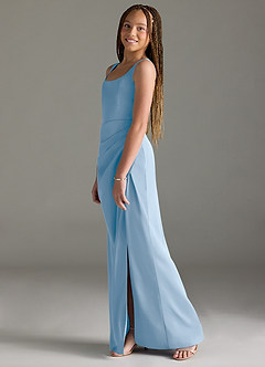 Azazie Mero Junior Syrena Pofałdowany Satyna elastyczna Długość podłogi Młodsza druhna Sukienka image4