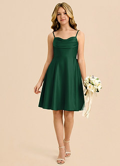 Azazie Bear Junior Dark Green A-Line Sweetheart Neckline Stretch Satin Dress image1