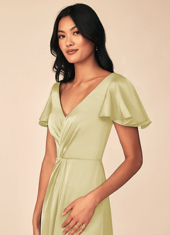 Azazie Soren Bridesmaid Dresses Lemon Sorbet A-Line Pleated Stretch Satin Dress image7