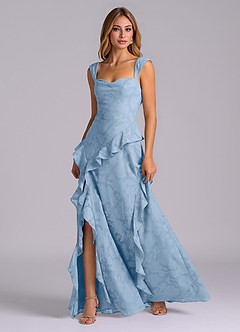 Azazie Sloane Robes de demoiselle d'honneur Robe Trapèze en Blumen-Burnout Encolure en Forme de Cœur Poudre Bleue image3