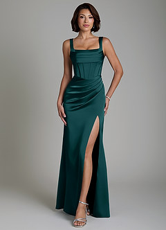 Azazie Amora Brautjungfernkleider Meerjungfrau-Linie Korsett Stretch-Satin Kleid Kiefer image1