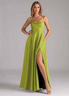 Azazie Elle Brautjungfernkleider A-Linie Plissee Stretch-Satin Kleid Zitronengras image3