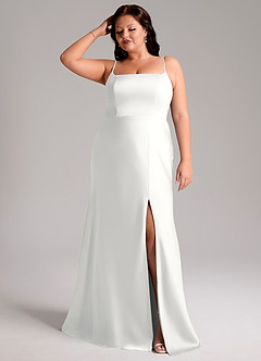 Azazie Lidia Abiti da Damigella Abito Sirena in Raso Elasticizzato Spacco Laterale Bianco image1