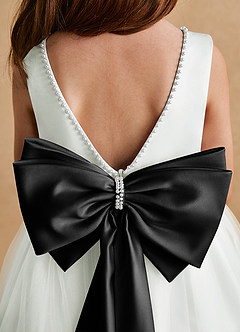 Azazie Cookie Blumenmädchenkleider A-Linie Schleifen Tüll Kleid Elfenbein Schwarz image6