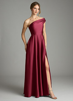 Azazie Melanie Bridesmaid Dresses Burgundy A-Line Off the Shoulder Stretch Satin Dress image5