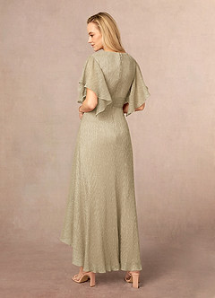 Azazie Mollina Mother of the Bride Dresses Champagne Gold A-Line Ruffle Flutter Sleeve Metallic Mesh Dress image3