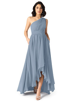 Azazie Mathilda Bridesmaid Dresses Dusty Blue A-Line One Shoulder Chiffon Dress image1