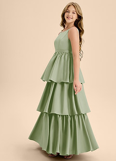 Azazie Meadowyn Junior Dusty Sage A-Line Bow Stretch Satin Dress image3