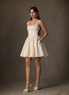 Azazie Saverina Vestidos de novia Vestido de Champán de Satén de Corte en A con Con bolsillos image4