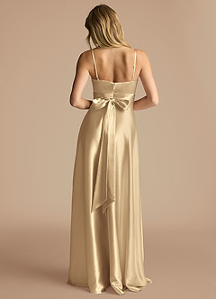 Azazie Oliana Bridesmaid Dresses Champagne A-Line Pleated Metallic Satin Dress image3