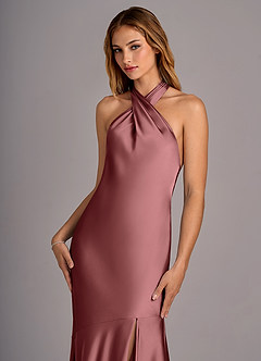 Azazie Lorena Bridesmaid Dresses Amethyst Mermaid Pleated Stretch Satin Dress image6