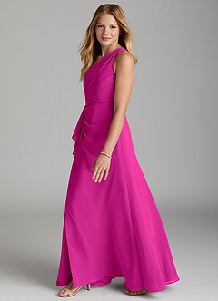 Azazie Maive Junior Fuchsia A-Line Pleated Chiffon Dress image5