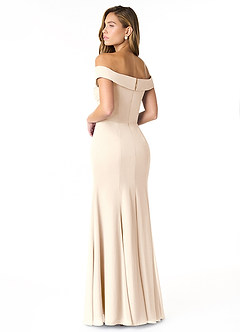Azazie Lecia Vestidos de damas de honor Vestido de Alabastro Blanco de Gasa de Imperio Convertible con Plisado fuera del hombro image4