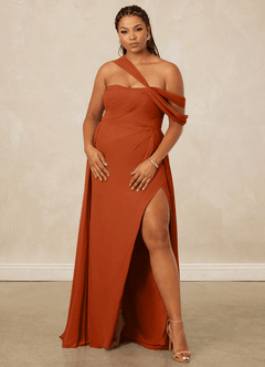 Christian Siriano Bridal for Azazie 1014 Bridesmaid Dresses Burnt Orange A-Line Off the Shoulder Chiffon Dress image12
