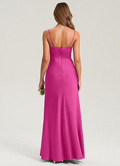 Azazie Lidia Bridesmaid Dresses Fuchsia Mermaid Side Slit Stretch Satin Dress image2