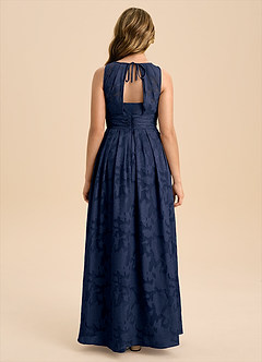 Azazie Bibiane Junior Dark Navy A-Line Pleated Floral Burnout Dress image2