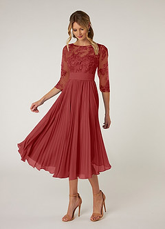 Azazie Tutu Mother of the Bride Dresses Rust A-Line Boatneck Lace Chiffon Dress image3