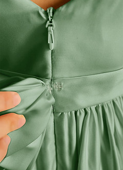 Azazie Violeta Flower Girl Dresses Matcha Ball-Gown Bow Matte Satin Dress image3