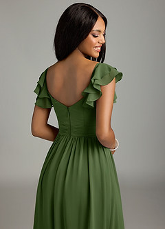 Azazie Anaya Bridesmaid Dresses Olive A-Line Pleated Chiffon Dress image2
