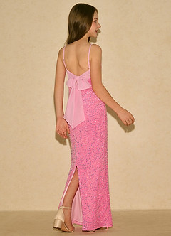 Azazie Nini Girls Formal vestidos de niña de las flores Vestido de Rosa Caramelo de Lentejuelas de Corte Recto image6