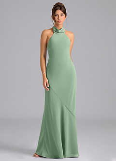 Azazie Velli Vestidos de damas de honor Vestido de Matcha de Gasa de Corte Sirena con Lazo image6