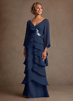 Azazie Arabinda Klänningar till brudens mor Klä Tubklänning i Chiffong Rynkad Mörk Marinblå image4