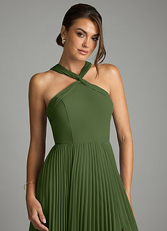 Azazie Afra Abiti da Damigella Abito A-Line in Chiffon Plissettato Oliva image5