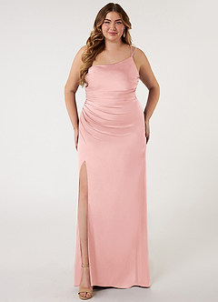 Azazie Eren Bridesmaid Dresses Powder Pink Mermaid One Shoulder Stretch Satin Dress image6