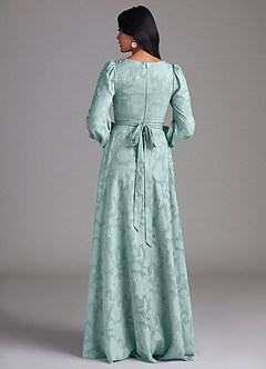 Azazie Leonia Brautjungfernkleider A-Linie Langarm Blumen-Burnout Kleid Nebel image3