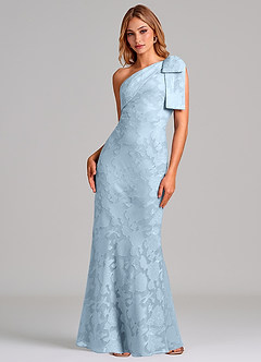 Azazie Yuanna 신부 들러리 드레스 인어 한쪽 어깨 플로럴 번아웃 바닥 길이 드레스 image4