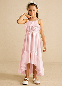 Azazie Karmen Flower Girl Dresses Blushing Pink A-Line Ruched Chiffon Dress image4