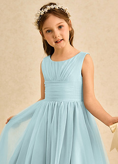 Azazie Macaron Jurken voor bloemenmeisjes A-Lijn Jurk van Tule Geplooid De Nevel image5