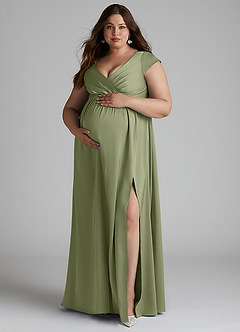 Azazie Allessia vestidos de dama de honor de maternidad Vestido Línea A Plisado Largo hasta el suelo Satén Elástico image11