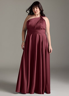 Azazie Charlize Abiti da Damigella Abito A-Line in Raso Elasticizzato Monospalla Merlot image13