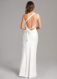 Azazie Monroe Brudtärnklänningar Klä av Sjöjungfru i Stretch Satin Ena axeln Vit image2