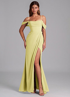 Azazie Johana Bridesmaid Dresses Lemon Sorbet Mermaid Off the Shoulder Chiffon Convertible Dress image4