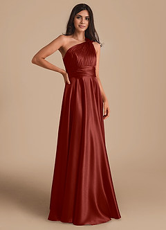 Azazie Charlize Bridesmaid Dresses Terracotta A-Line One Shoulder Metallic Satin Dress image3