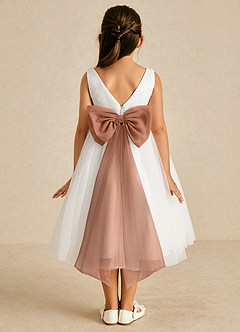 Azazie Kavi Flower Girl Dresses Ivory Bronzer A-Line Bow Matte Satin Dress image1