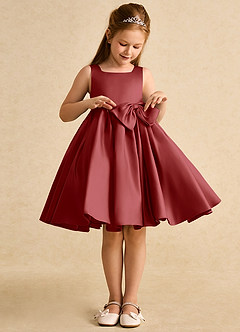 Azazie Jessie Flower Girl Dresses Rust A-Line Bow Matte Satin Dress image5