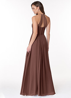 Azazie Ginger Vestidos de damas de honor Vestido Expresado de Gasa de Línea A con Halter Plisado image4