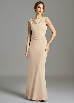 Azazie Kieryn Vestidos de damas de honor Vestido de Champán de Gasa de Corte Sirena con Plisado image1