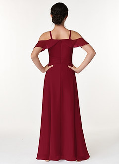 Azazie Dakota Junior Burgundy A-Line Off the Shoulder Chiffon Dress image2