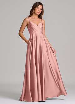 Azazie Amani Bridesmaid Dresses Rosette A-Line Pleated Stretch Satin Dress image4