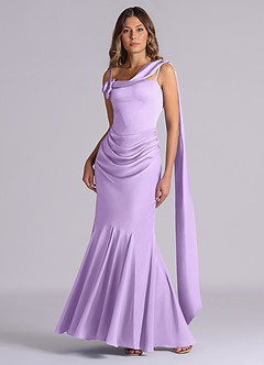 Azazie Inara Bridesmaid Dresses Lilac Mermaid Pleated Stretch Satin Dress image4