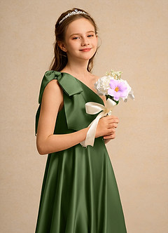 Azazie Guppy Girls Formal Flower Girl Klänningar Klä A-Line i Matt satäng Ena axeln image6