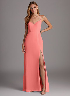 Azazie Manila Bridesmaid Dresses Coral Sheath V-Neck Chiffon Dress image1